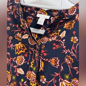Hinge Abstract Floral Blouse Navy Red and Yellow 
Nordstrom NWT Size XS